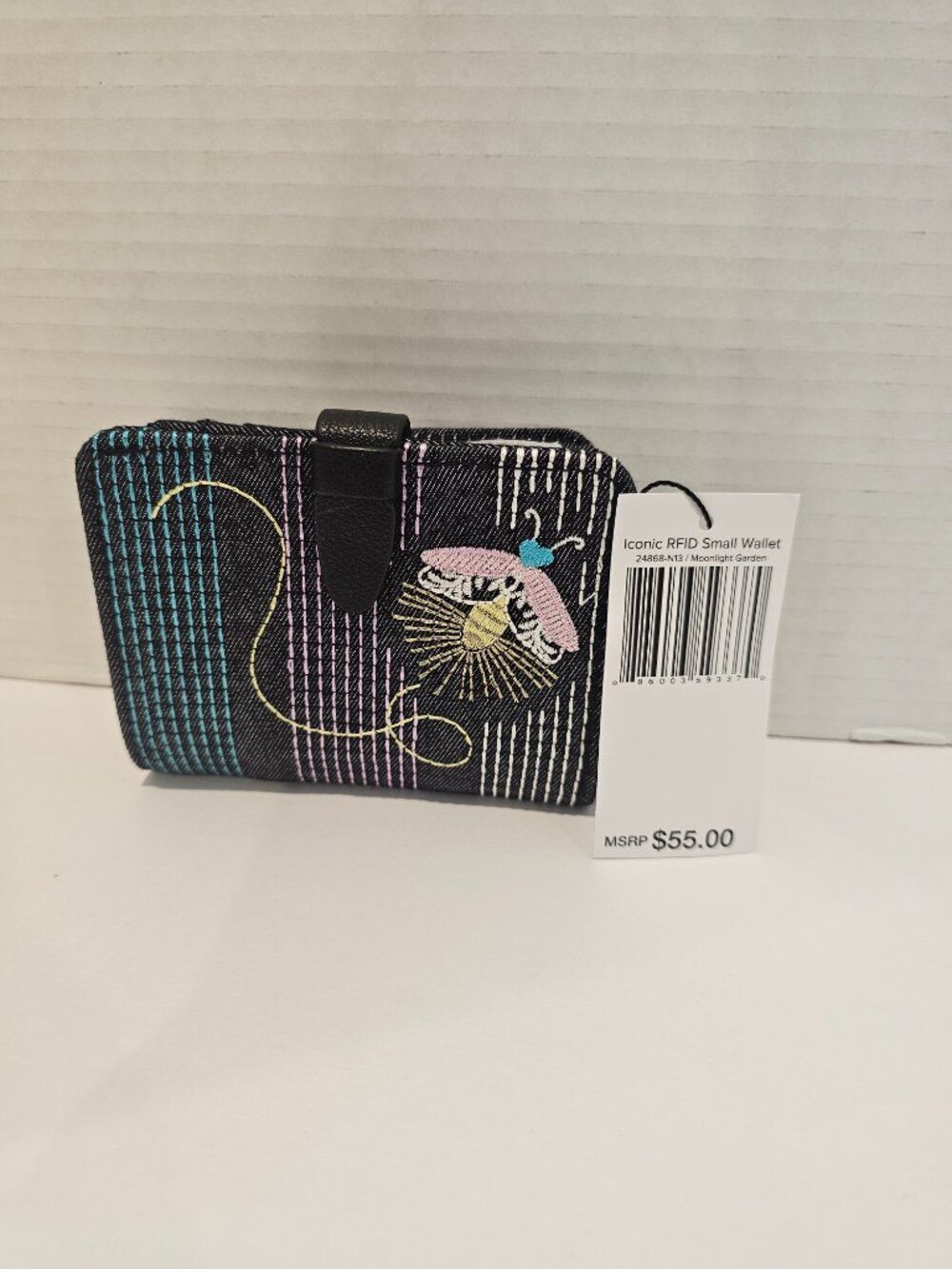 NWT Vera Bradley Iconic RFID Small Wallet Moonlight Garden Denim Firefly Navy - Picture 7 of 8